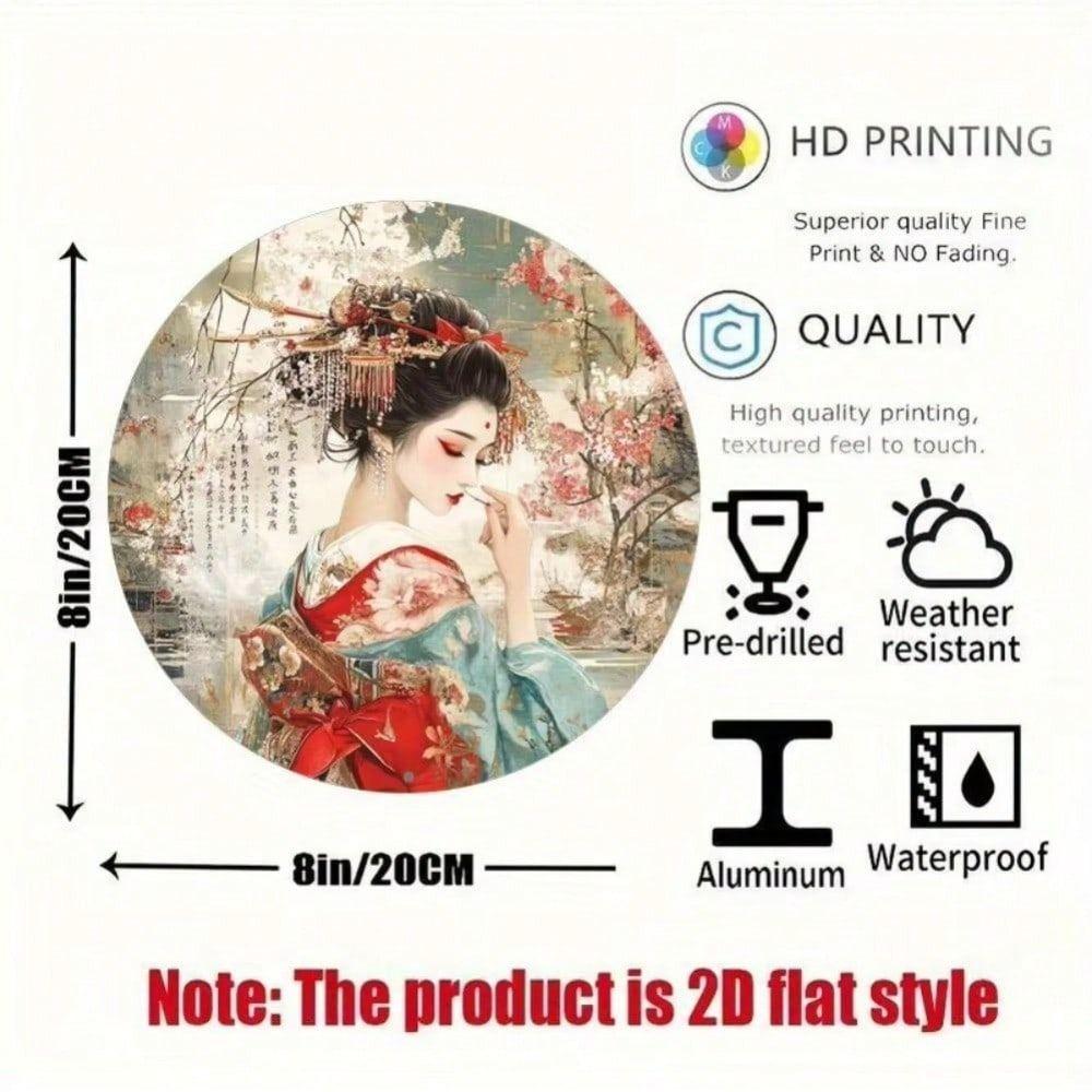 Round Metal Wall Sign Kimono Cafe Decor Vintage Tin Plaque