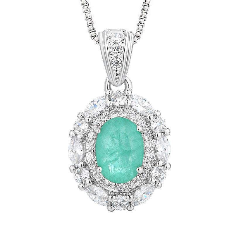 Huamei Schmuck Neues Set Ring Ohrnagel Halskette Simulation Paraiba Smaragd Damenmode