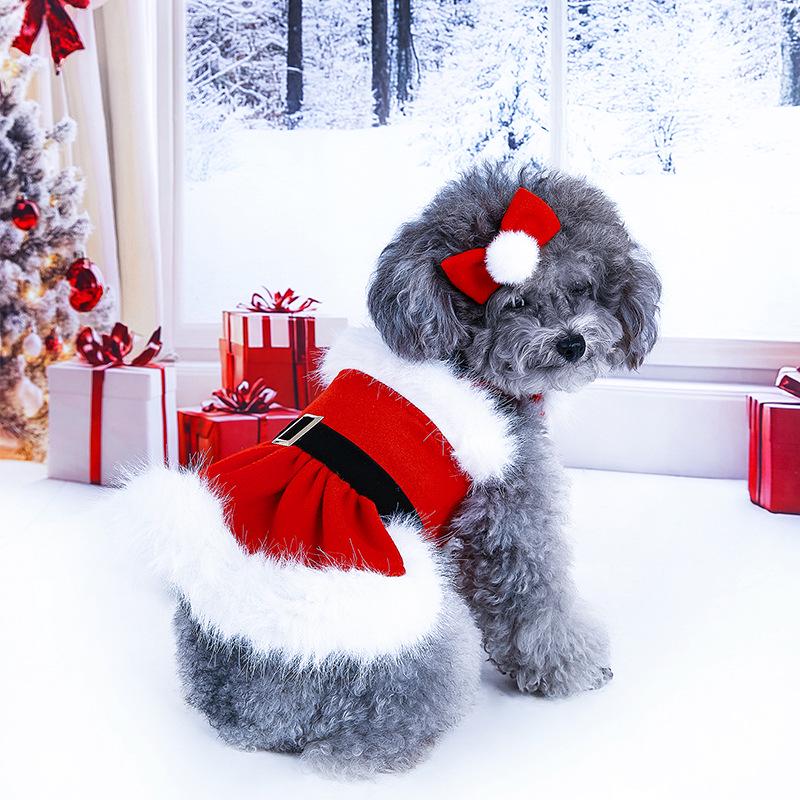 New Year Cross-border Christmas Pet Clothes - Classic Winter Old Man Style Dog Outfit with Dress & Headwear