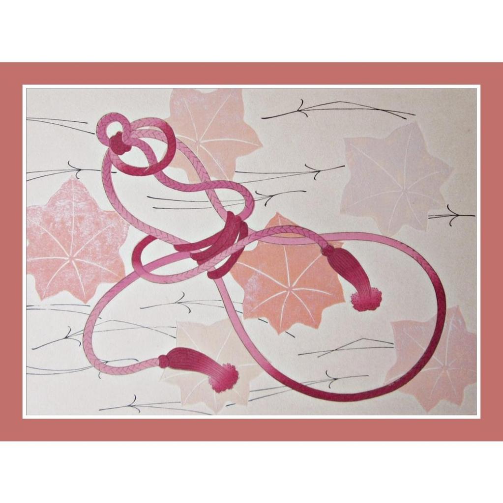 [USED] Woodblock print, knot pattern, maple leaves