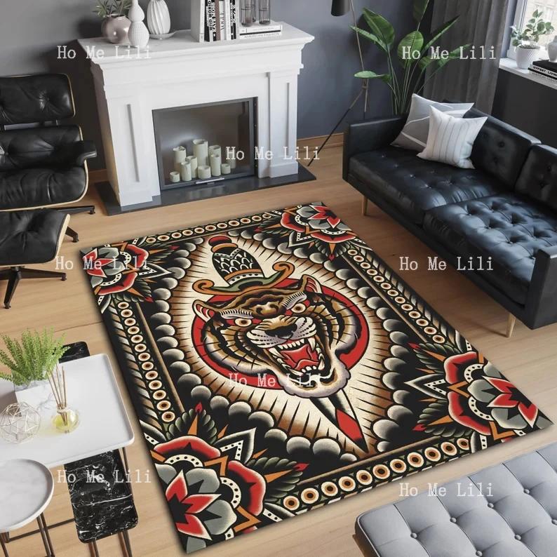 Tattoo Design Tiger Themed Rug Traditional Tattoo Carpet 40X60cm