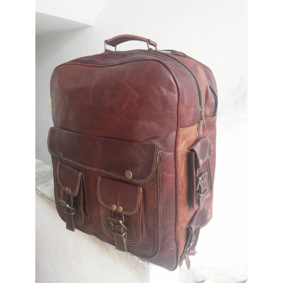 Genuine Leather Brown Backpack Rucksack New Travel Bag For Men's and Women'