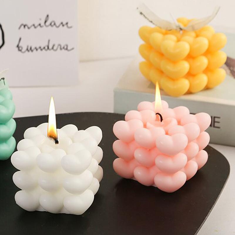 Love Cube Scented Candle Valentine's Day Heart-shaped Decor Scented Wax Wedding Birthday Candles Souvenir Romantic Ornament
