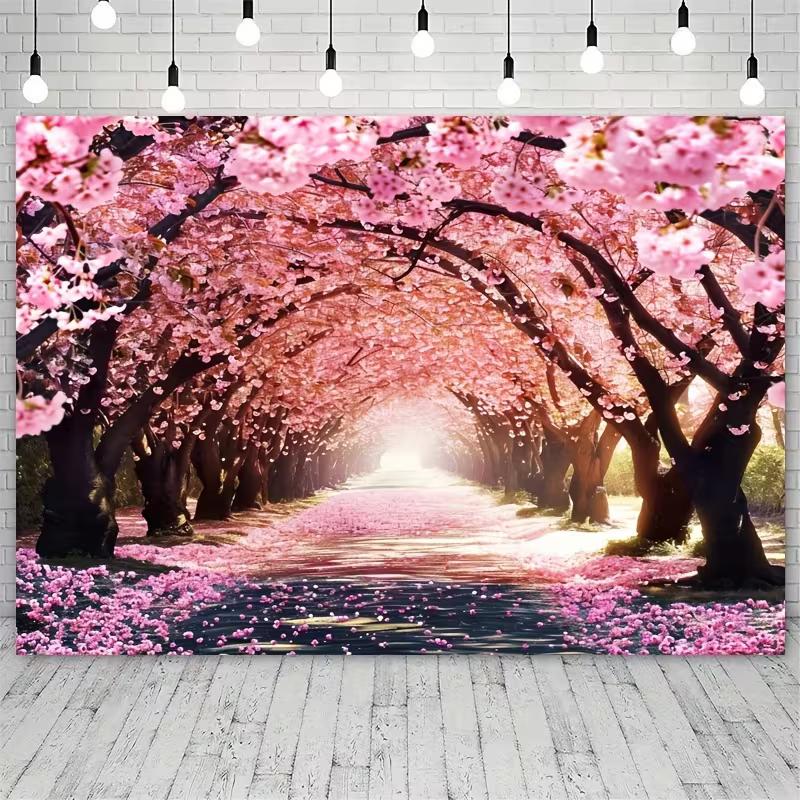 2D Tunel s třešňovými květy Fotografická kulisa Cesta sakur Pozadí