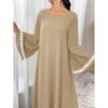Patchwork White Lace Trim Crew Neck Split Flowy Midi Dress, Popular in Middle East Dubai for Women
