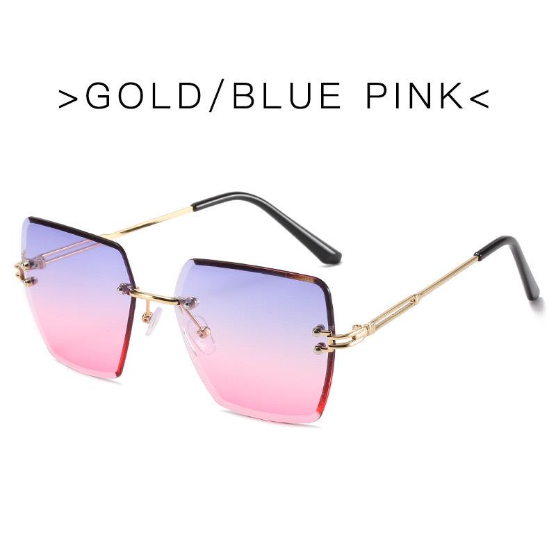 

2026 New Frameless Bevel-Cut Large Frame Fashion Sunglasses for Women Cross-Border Sunglasses for Men, European and American Style, 2-Pack Blue powder (2 pieces)