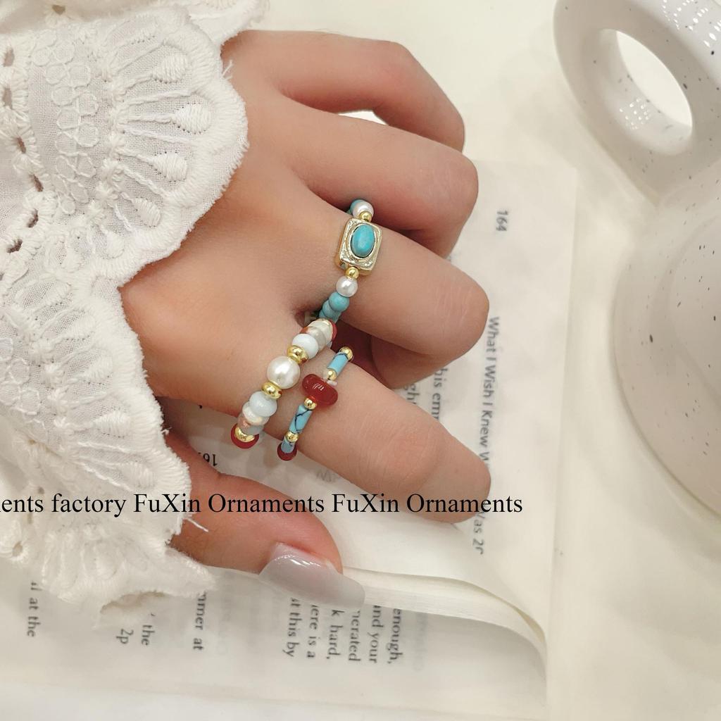 Unique Dopamine Blue Island Series Stacking Ring - Niche Pinky/Index Finger