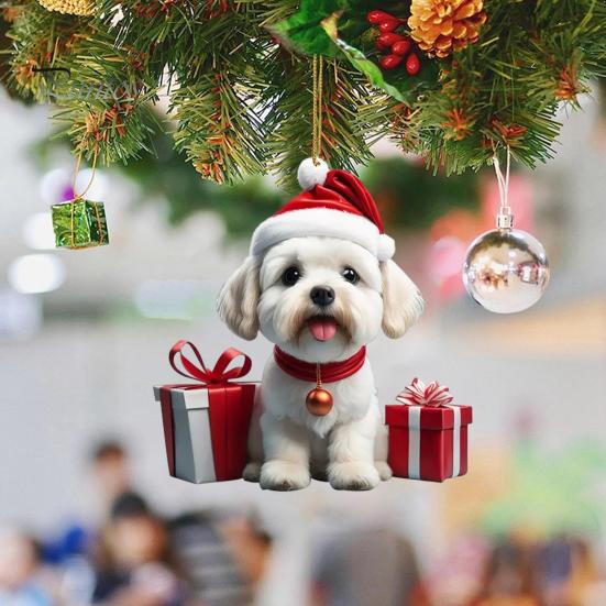 Vánoční ozdoba Živá barva Snadné zavěšení Roztomilý pejsek Závěsný přívěsek do auta Vánoční stromeček Akrylový přívěsek
