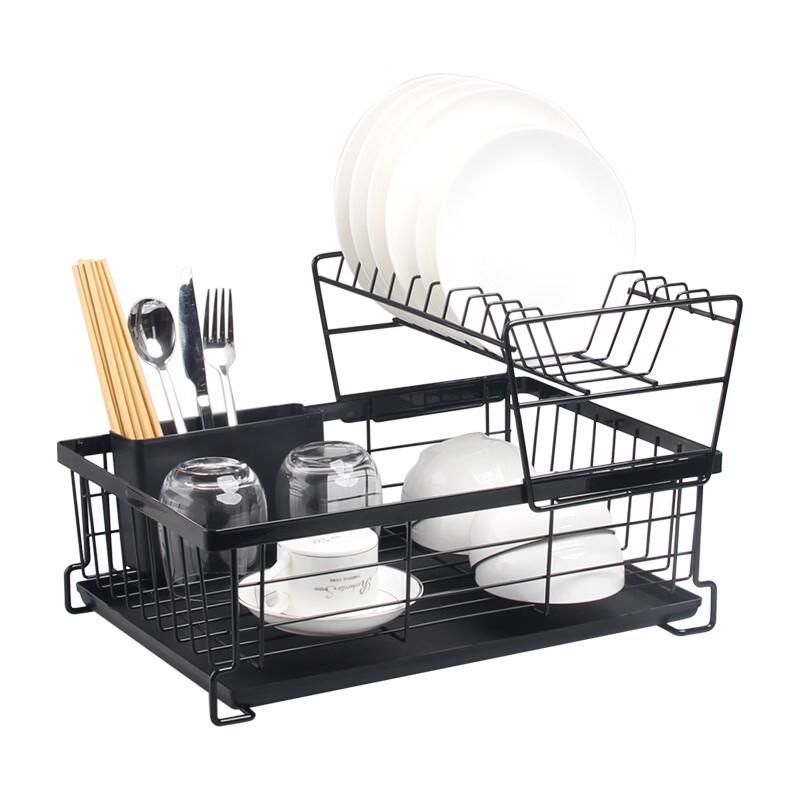 Double-Tier Black Kitchen Dish Drying Rack