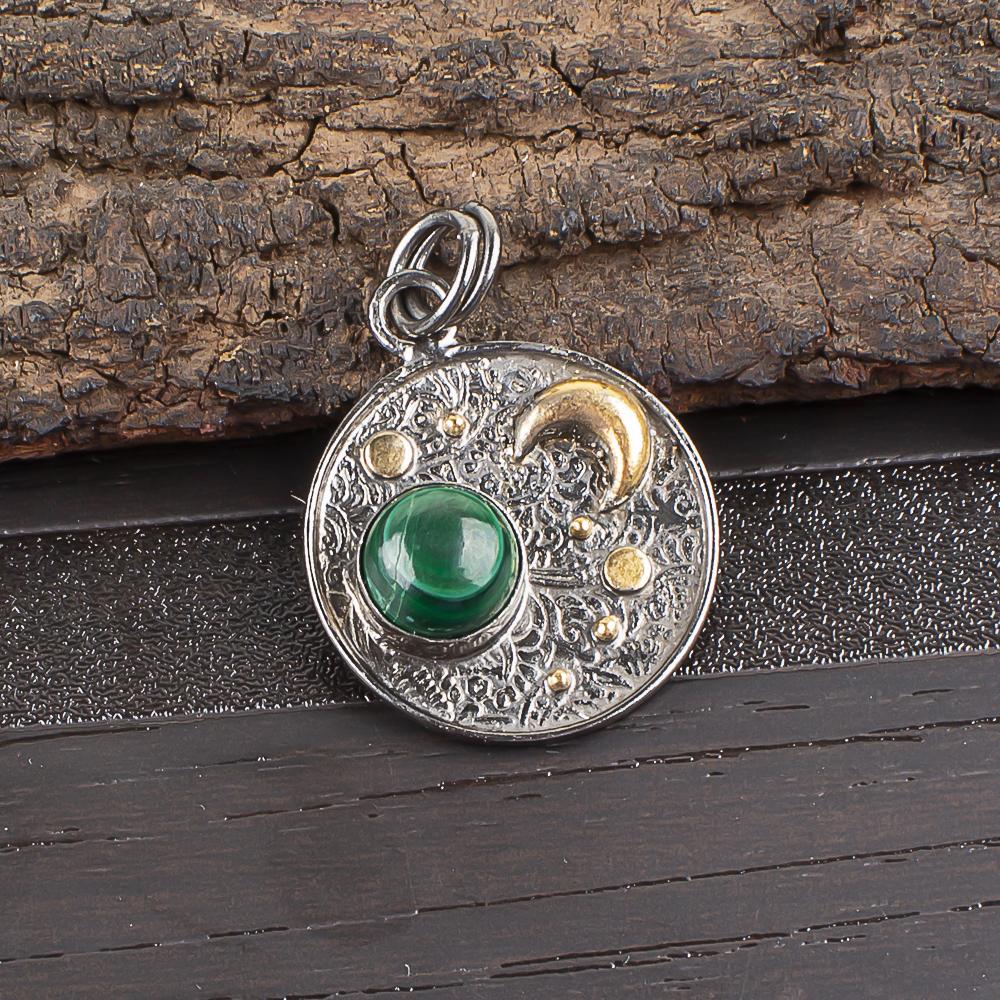 

Подвеска из малахита, серебряная подвеска 925 пробы. Подарок для женщин, подвеска ручной работы, ювелирные изделия из драгоценных камней 1.30 Inches зелёный