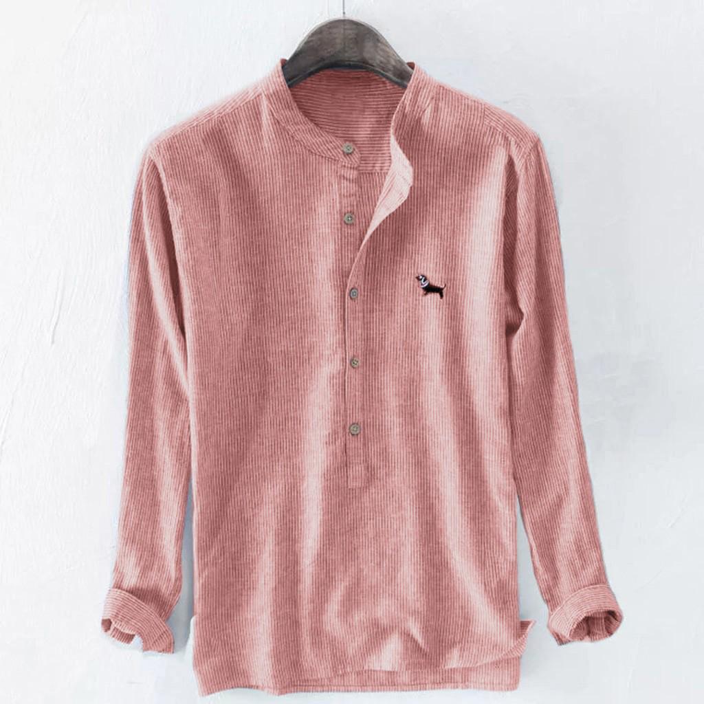 T Shirts Stripe Embroidery Cotton Linen 