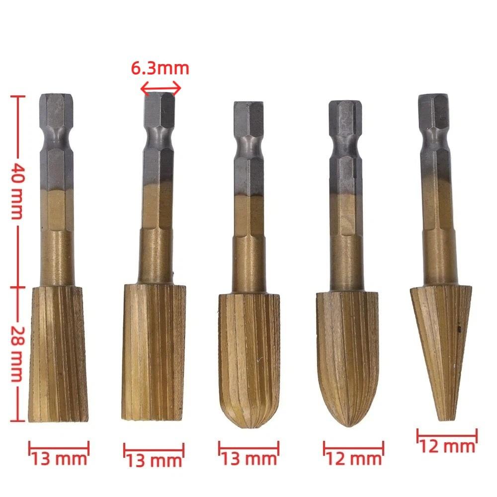 5Pcs Hex Shank Rotary File Set Double Cut 1/4 inch Shank Cutting Burrs High Speed Steel Metal Grinder Drill Bit