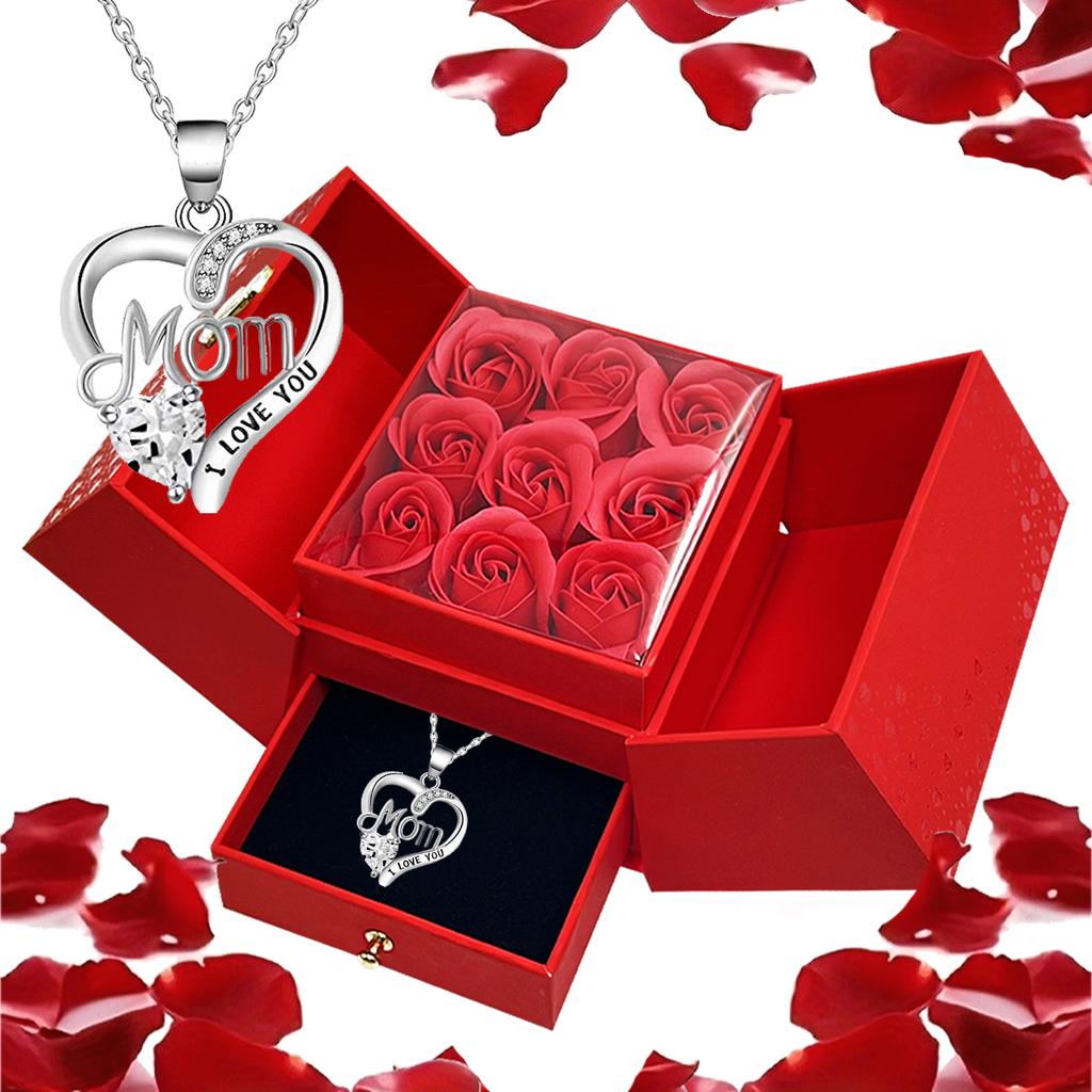 Luxury Heart-Shaped Necklace with Red Synthetic Zirconia Pendant,Romantic Gift for Mom,Birthday, Valentine'S Day, Wedding Party