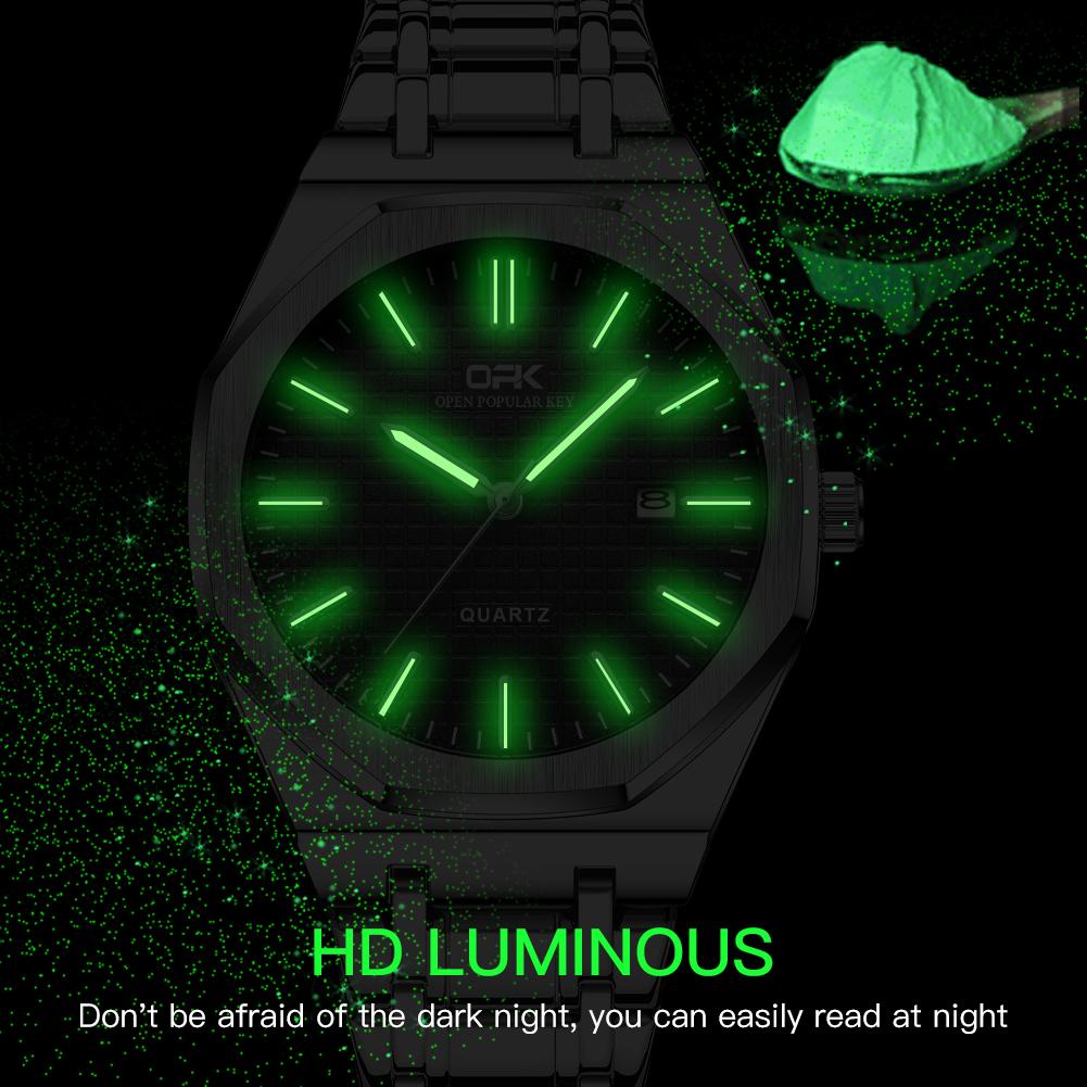 OPK Luxury Fashion Men's Quartz Watch Octagonal Waterproof Night Light Business Men's Calendar Watch