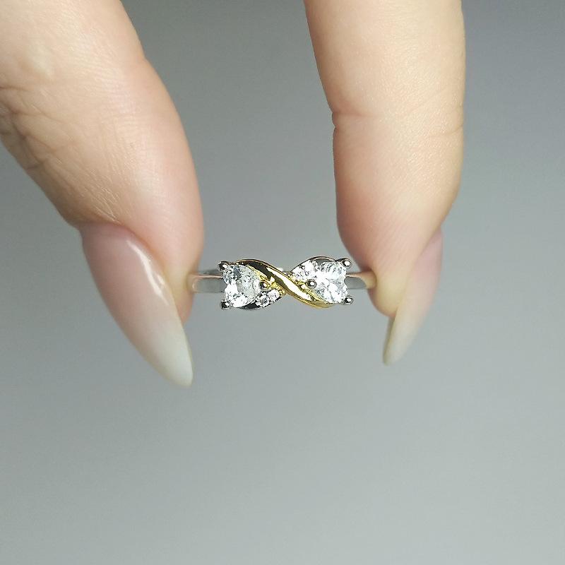 Double Diamond Heart Ring Women'S Double Heart Mobius Color Separation Number 8 Love Living Ring