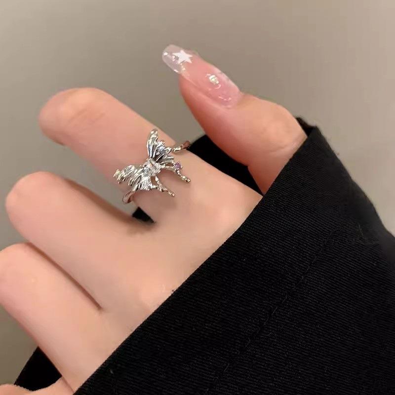 Irregular color zircon butterfly ring High sense niche design Index finger ring Cold wind Open ring Tide