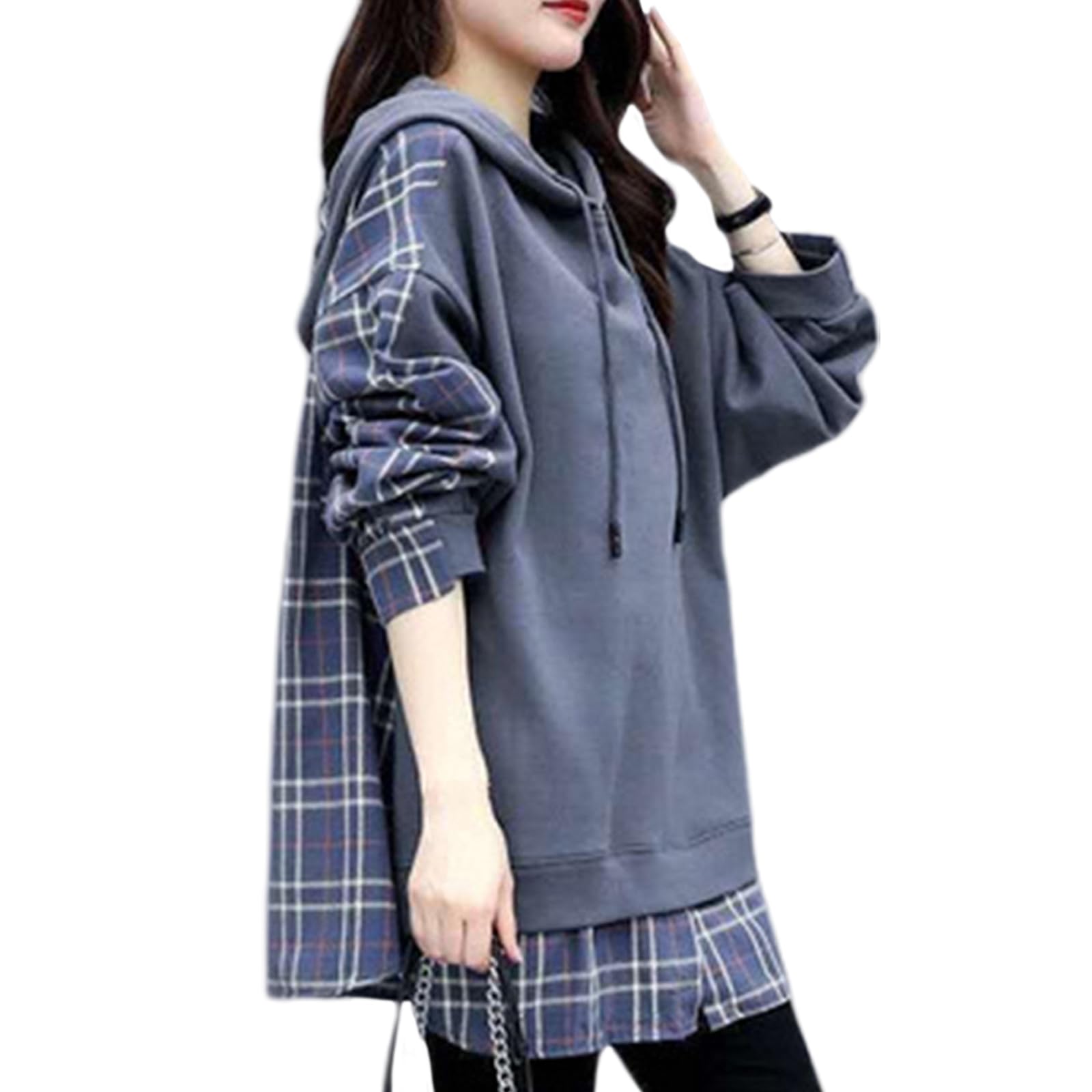 

Многослойное длинное худи Guooryvner с логотипом, свободное, однотонное, в корейском стиле, женское, рукав, принт, повседневное, облегающее, толстовка, весна, осень, зима, для поездок, синий