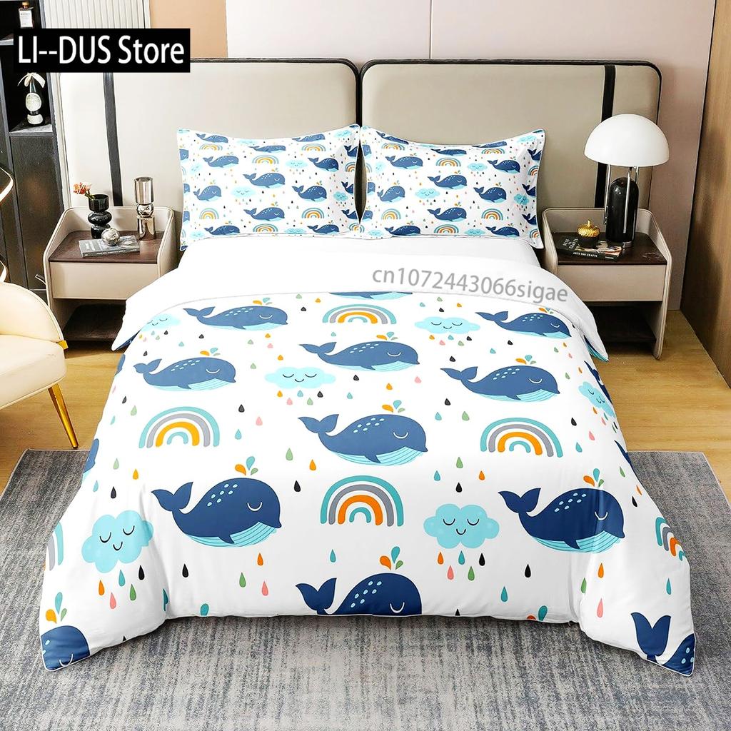 Galaxy sängkläder delfin täcke för barn vuxen påslakan havsdjur sängöverkast stjärnhimmel blå rumsdekor 3 delar