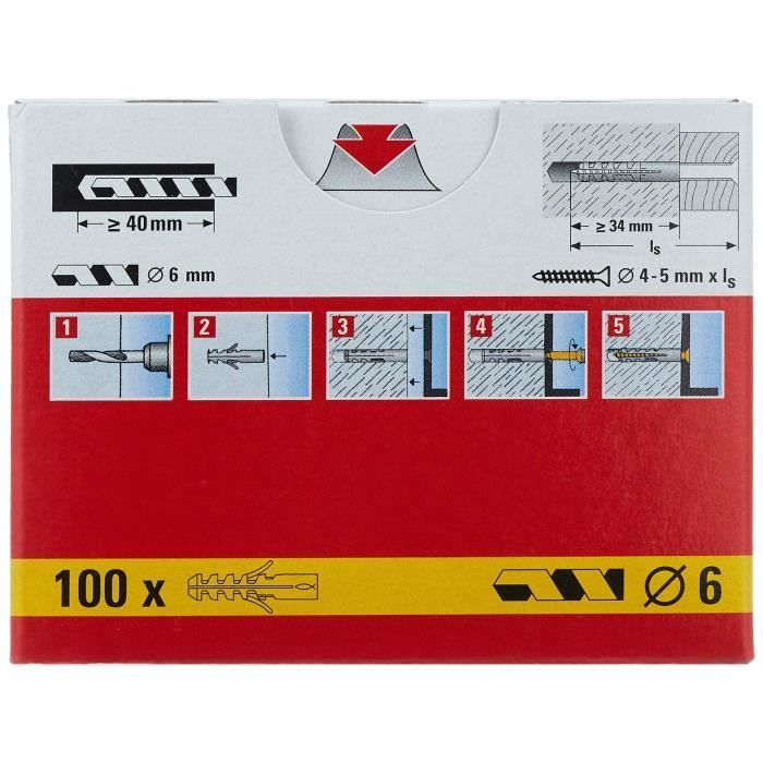 Hmoždinky rozpínací 100% nylonové bez límce S 6X30 krabička 100 ks - FISCHER - 50106