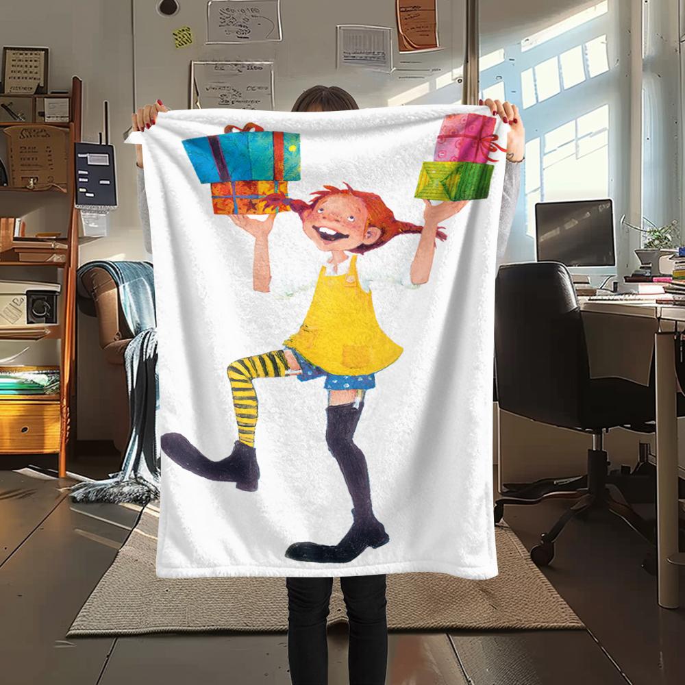 1PC Pippi Longstocking Print Flannel Blanket, High Quality Comfortable for All Seasons, Home Decor, Warmth and Comfort, Perfect for Christmas Gifts115