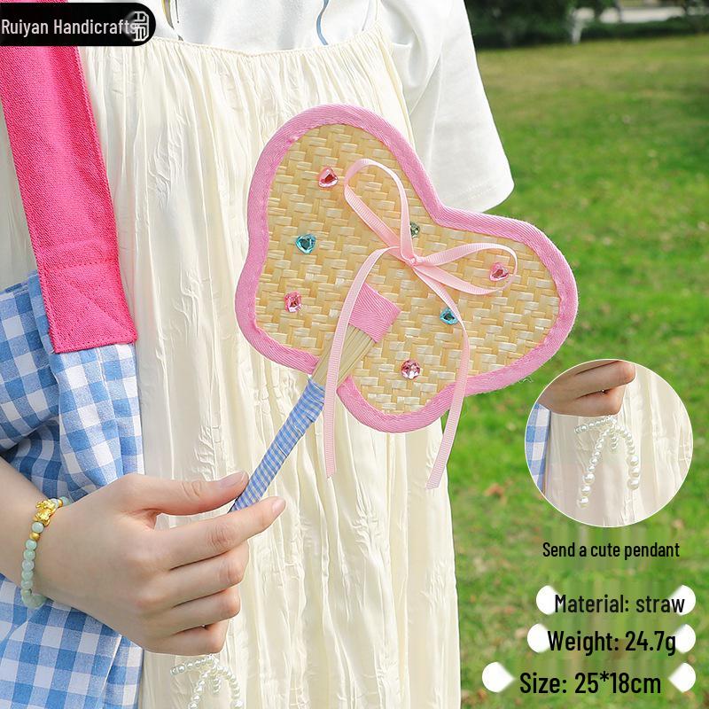 Colorful Hand-Crank Fan with Lanyard - Handmade Cartoon Cattail for Children's Day Photography