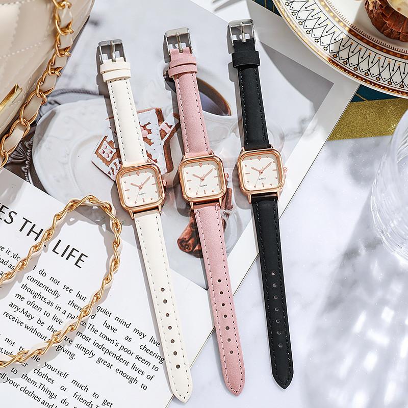 Minimalist Square Womens Quartz Watch With Pu Band For Casual Daily Wear