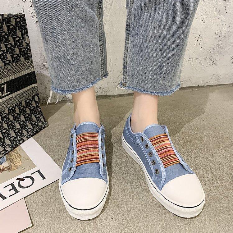 Large size women's shoes wish2025 new round head elastic canvas shoes women's flat casual single shoe size