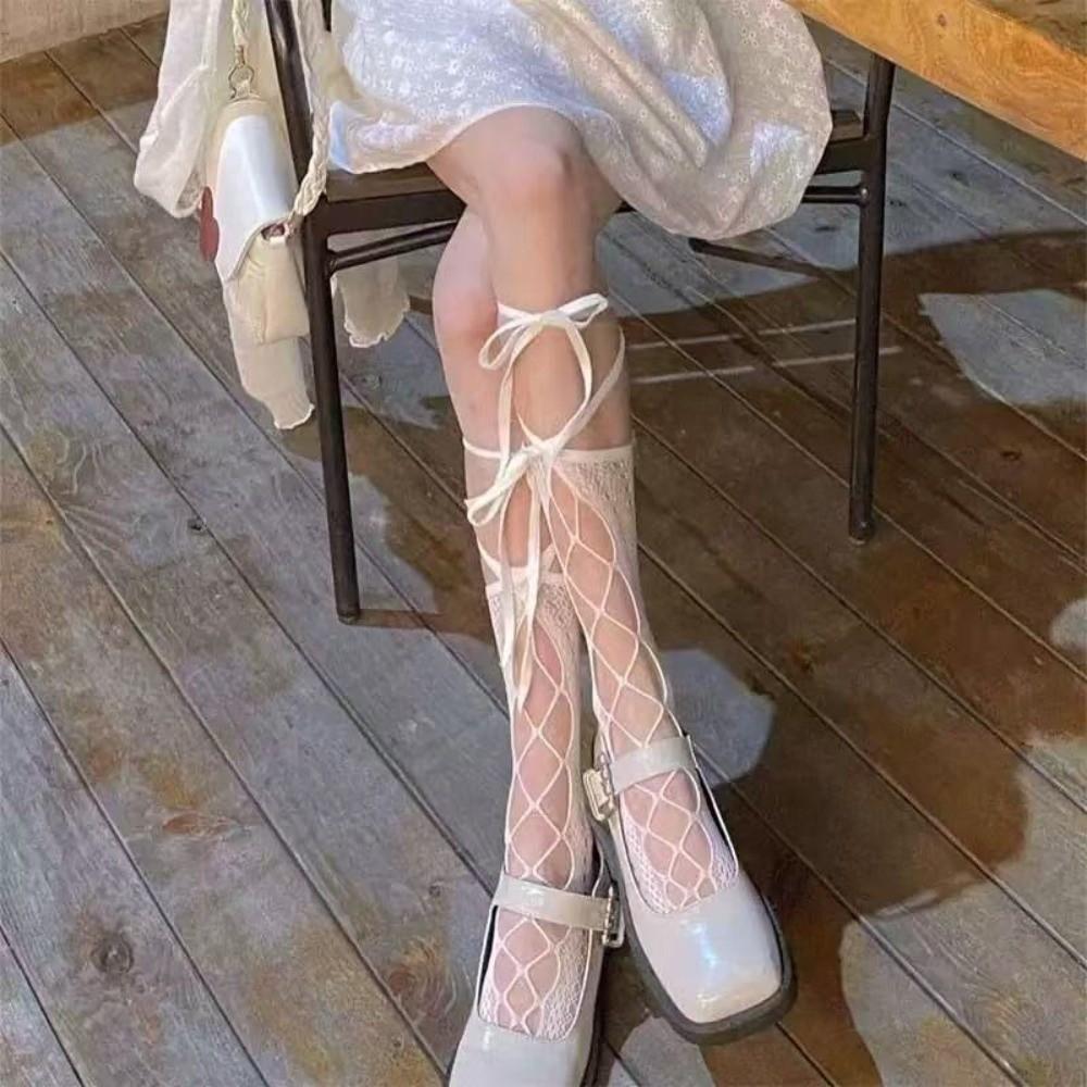 Fashion Hollow Lace Lace Calf Socks Breathable Sexy Fishnet Stockings High Elastic Thin Lolita Socks Daily Wear