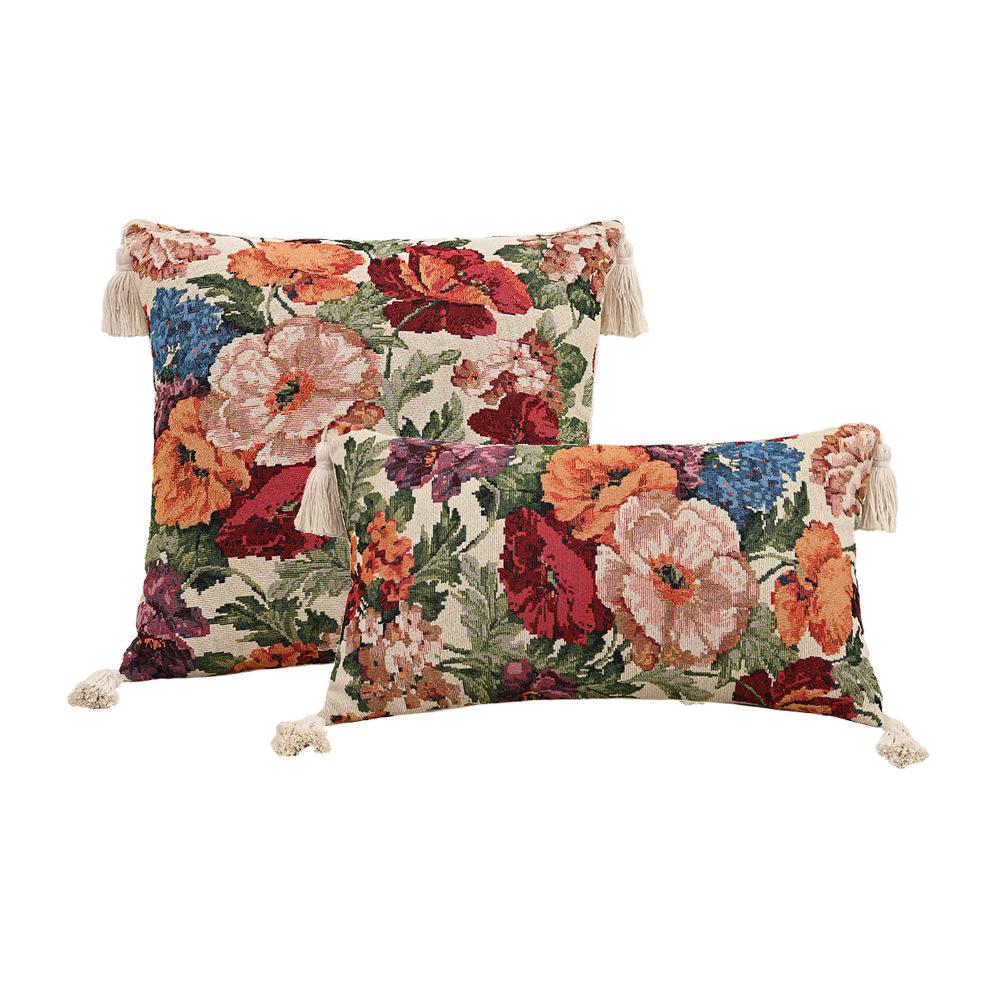 Retro European Style Cotton Linen Flower Cushion Pillowcase Living Room Sofa Backrest High Precision Jacquard Cushion Cover