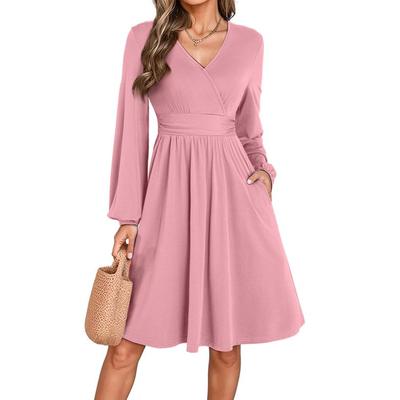 Women's Fashion Casual Dress Round Neck Long Sleeve Dresses