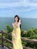 Women's Luxurious Summer Sling Dress with Rhinestone Beading - Exquisite Long Vacation Dress