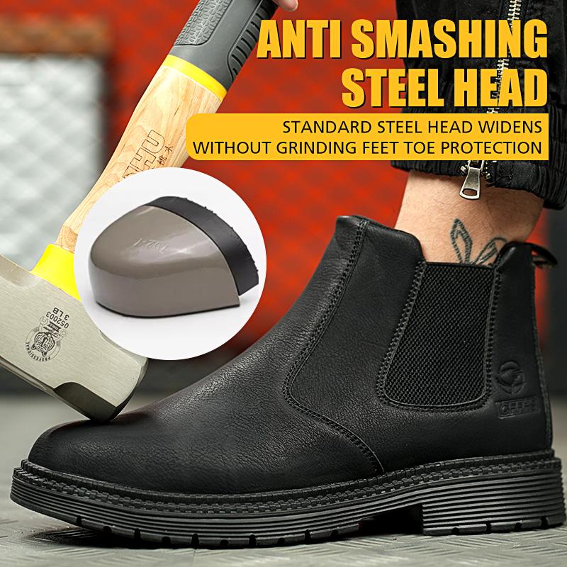 Men Safety Boots Steel Toe Shoes Work Shoes Leather Boots Indestructible Shoes Puncture-Proof Boots