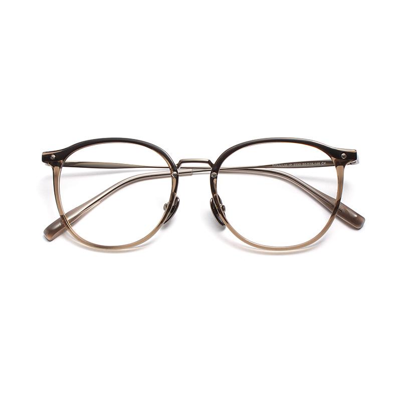 

Pure Titanium + TR Glasses Frame Women Ultra-light Retro Round Eyewear Super Tough Mirror Legs Gradient Spectacles Demo Lens