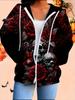 Halloween 3D Printed Hooded Cardigan Plus Size Autumn Winter Retro