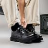 Black small leather shoes boys spring British platform versatile youth height increase formal business men's shoes