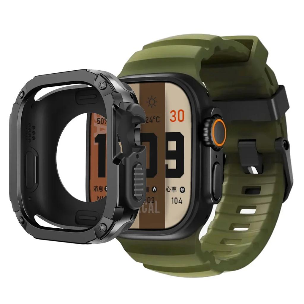 Band+Case for Apple Watch Ultra 2 49mm 44 45 46mm Sport Silicone Strap TPU+PC Cover iWatch Series10/8/7/SE/6/5 Protector Bumper