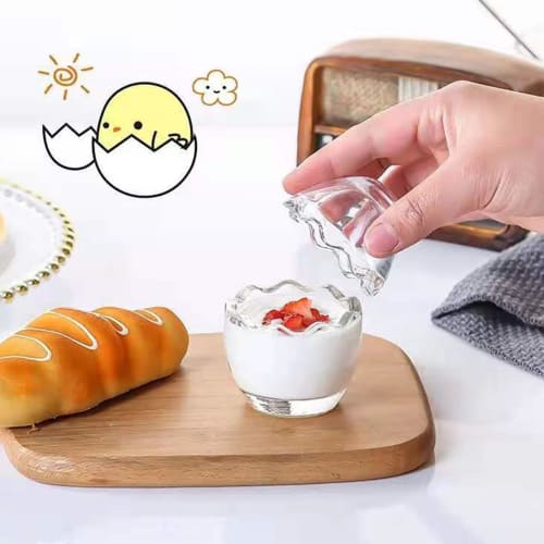 Cute, Heat-Resistant Glass Pudding Cups, Eggshell-Shaped, 100ml, Mini, Transparent, with Cover, for Yogurt, Jelly, and Desserts. Perfect for Chawanmus