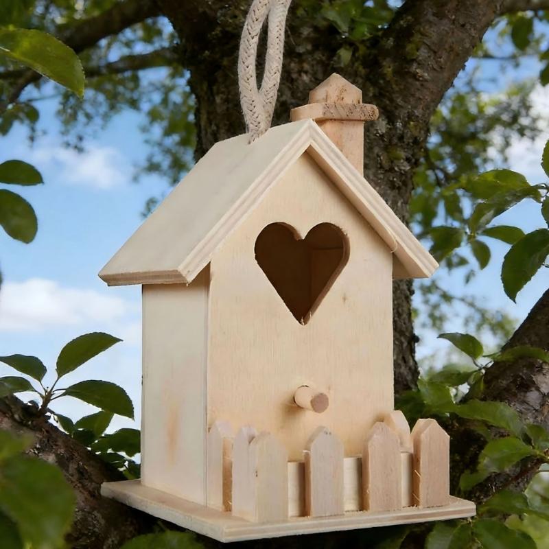 Small Wooden Bird Nest Breeding Box For Courtyard And Terraces Decoration Safe Shelter House For Feathered Bird