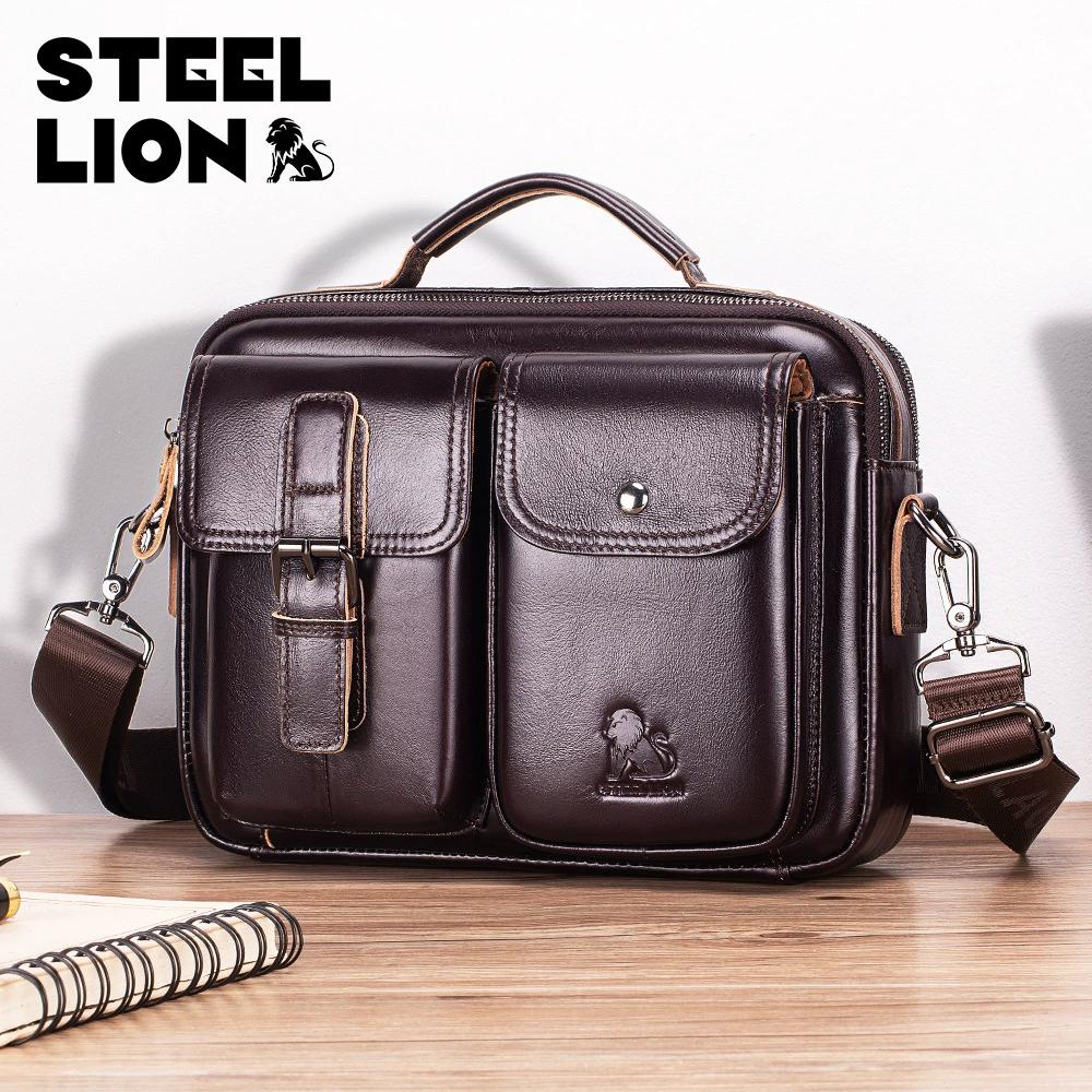 LAOSHIZI Genuine Leather Men's Shoulder Bag Vintage Male Messenger Bags Men Business Crossbody Bag