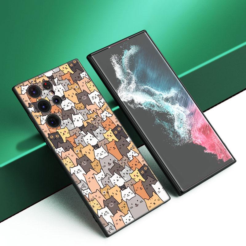 Lustige Cartoon Katze Schwarze Silikon Handyhülle Für Samsung Galaxy S23 S21 S20 FE S24 S22 Ultra S10E S10 S9 S8 Plus