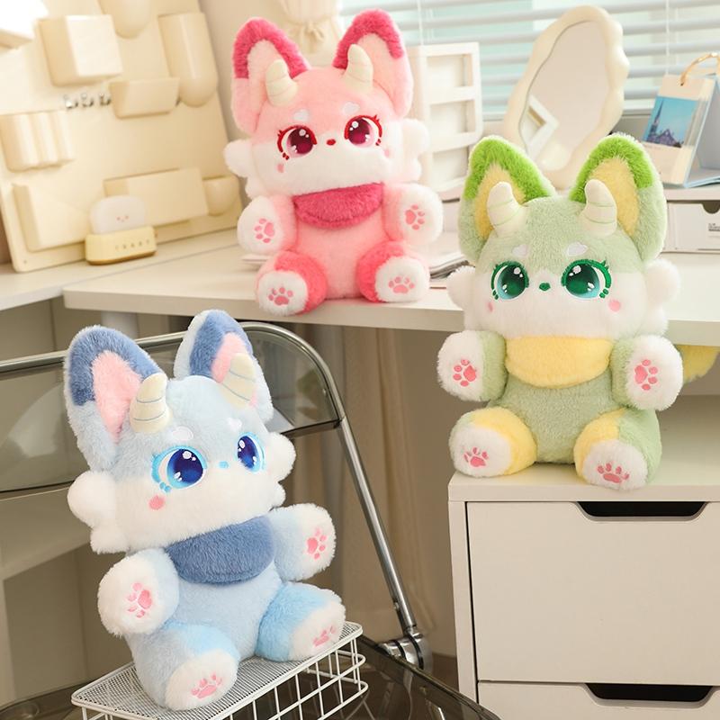 Myth Fairy Fox Plush Toy Stuffed Dragon Horn Pink Foxes Plushie for Kids Birthday Gift for Girl Hug Cushion Throw Pillow