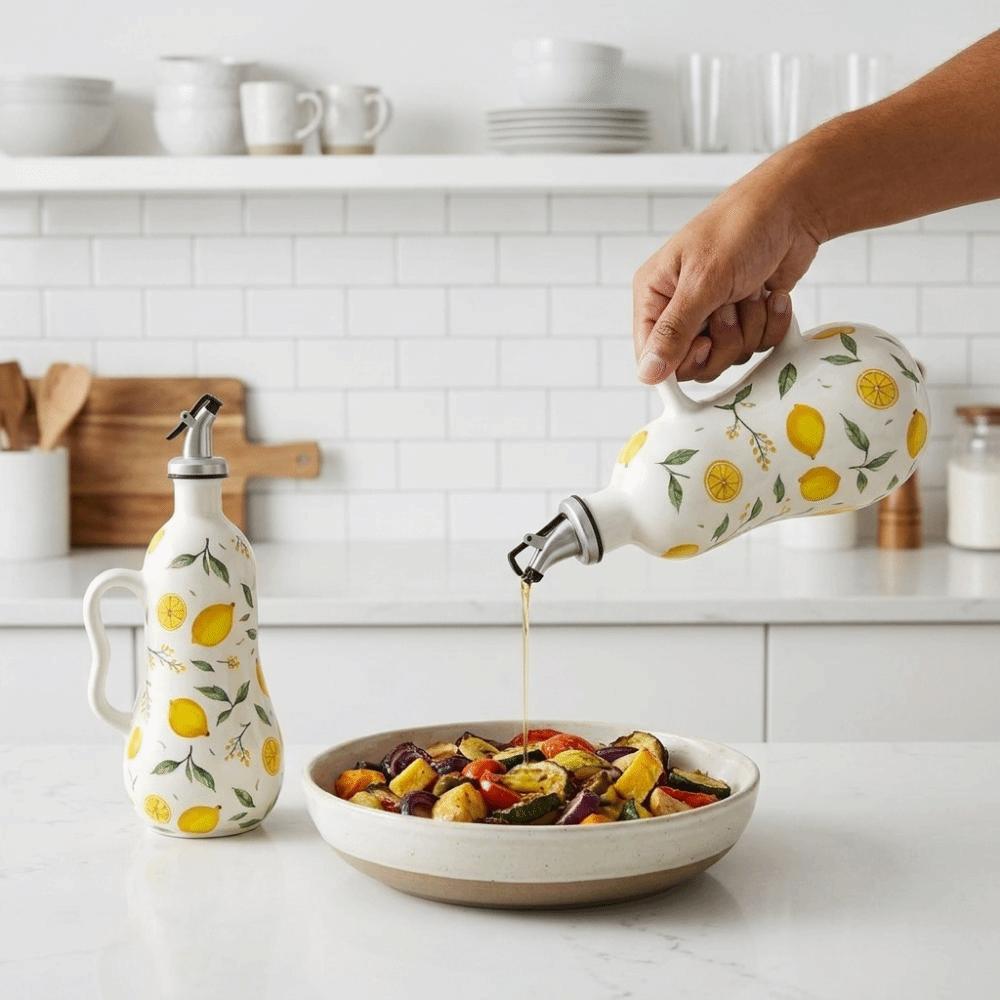 Ceramic Olive Oil Dispenser Leak-proof Vinegar Can Retro Style Seasoning Bottle for Home