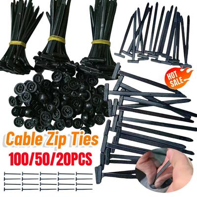 Fivela de Fixação Universal de Nylon Autotravante para Cabos 100/50/20 Peças Alça Plástica Fixa Fenda para Cabos de Ferro Painel de Instrumentos de Carro Abraçadeiras