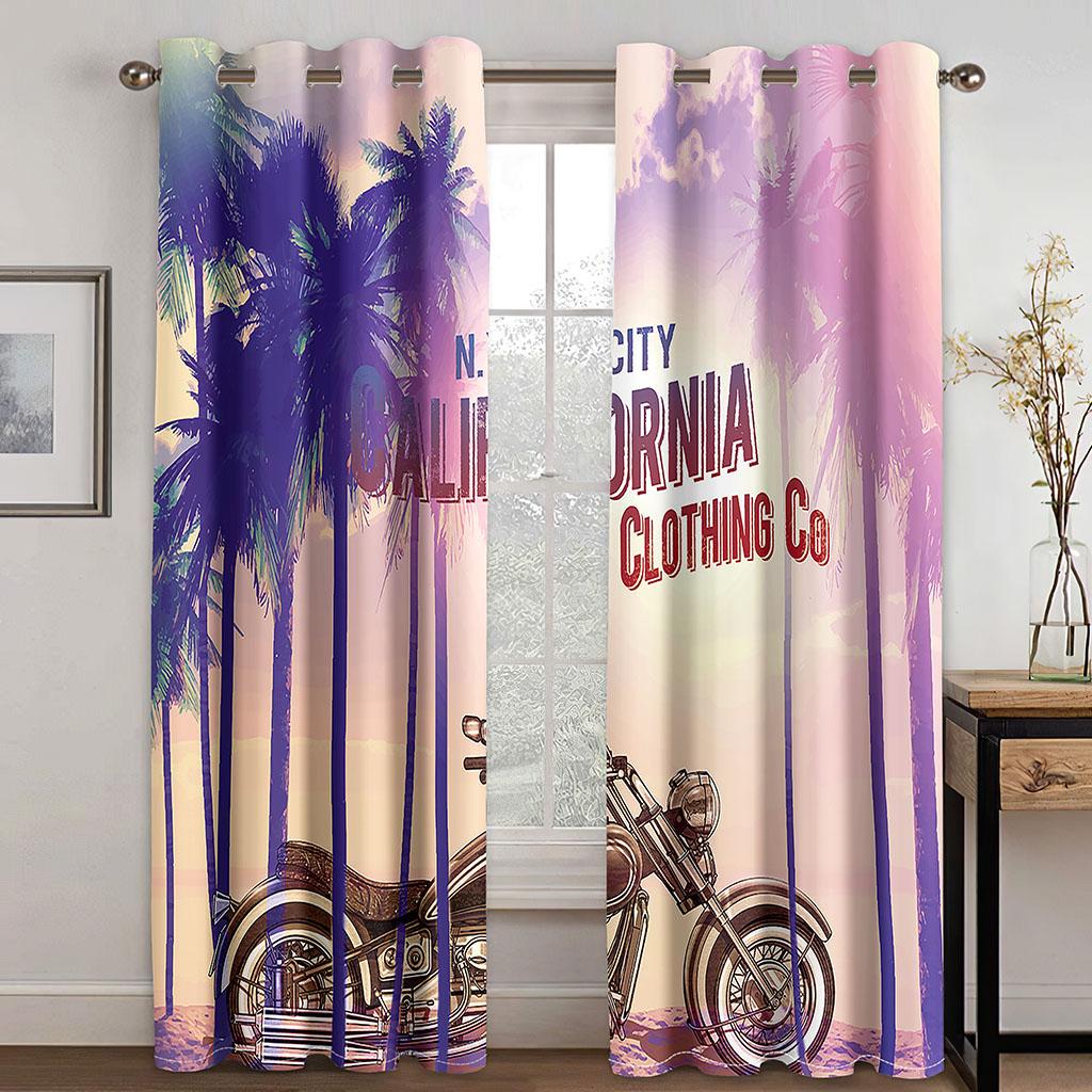 Cool Motorcycle Series Deluxe Sunshade Curtain 2 Piece Living Room Bedroom Home Decoration Hook Perforation