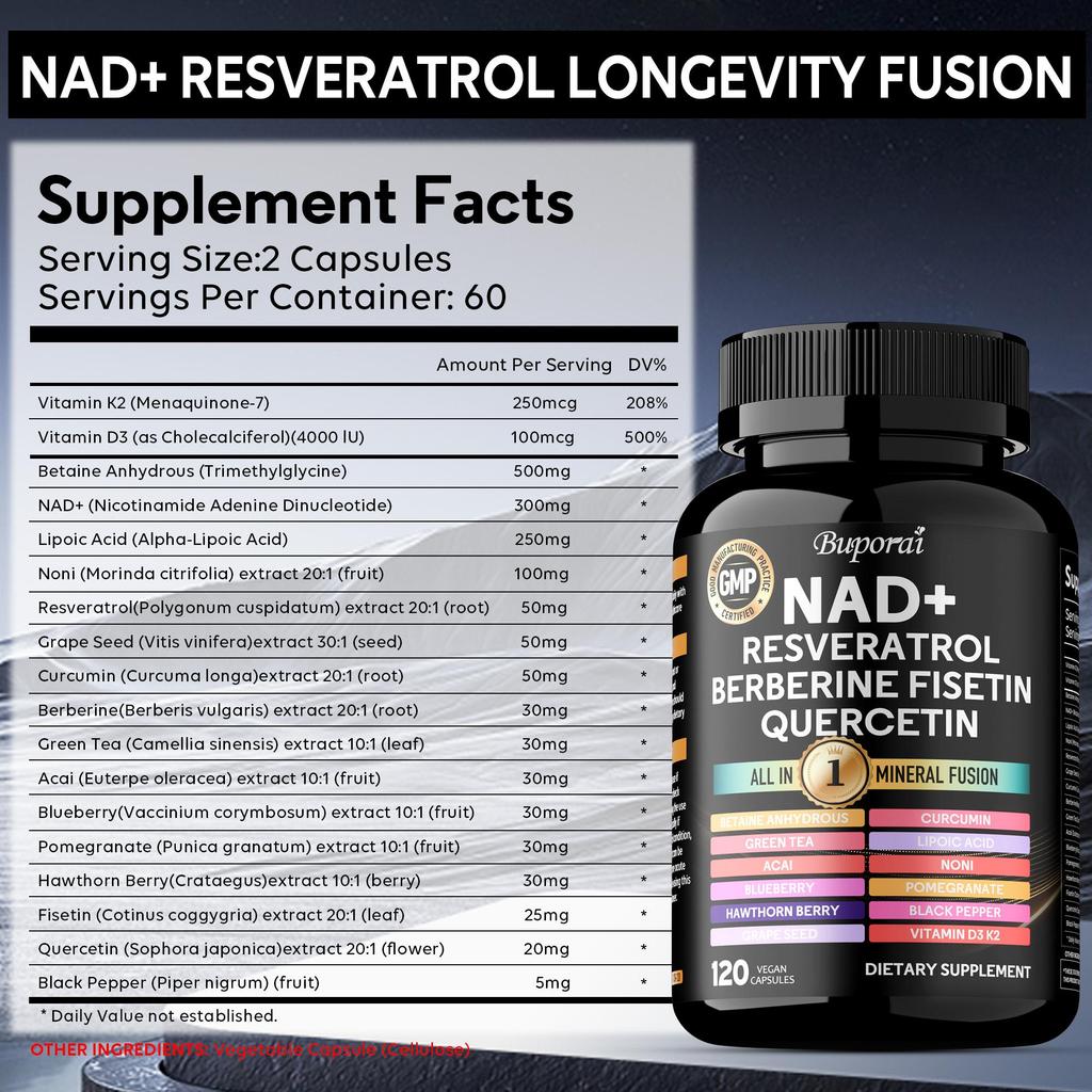 Liposomal NAD Supplement. Longevity Formula NMN Supplement Alternative. 120CT Advanced NAD+ Resveratrol