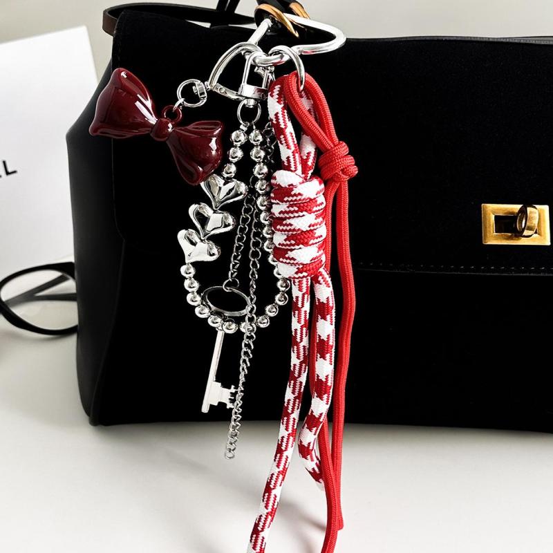 1 Piece Handmade Love Bow Weaving Rope Keychain Creative Simple Diy Rope Pendant Y2K Tassels Trendy Accessory Gifts