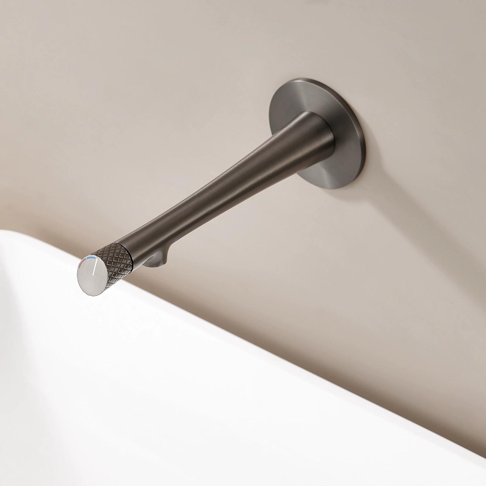 Wall Mounted Bathroom Basin Faucet 2ways Single Handle Carved Sink Mixer Brass Grey Chrome Lavatory Crane серый