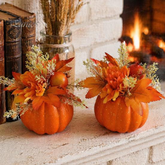 Urlaubsparty Tischdekoration Herbstkürbis Ornament, Künstlicher Schaumstoff mit Blume, Ahorn Innen Halloween Akzente Blätter, Beere für Herbsternte