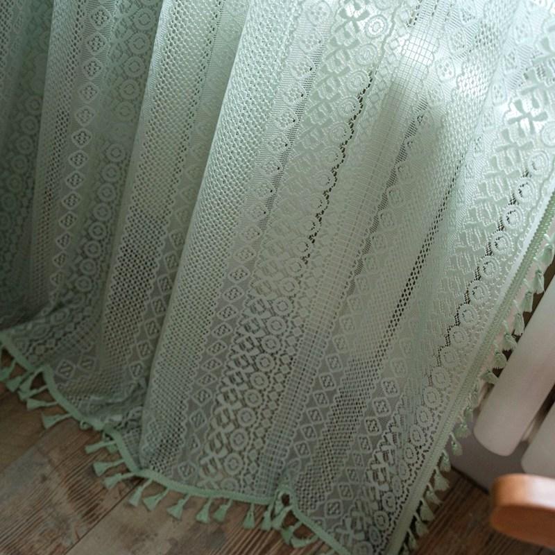 Home Life Decor Valance Curtain Green Crochet Translucent American Rural Hollowed Out Living Room Balcony Bedroom Bay Window Art