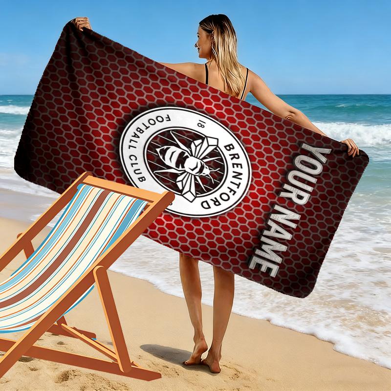 Name Custom Brentford FC Print Beach Towel, Large Soft Quick Dry Towel for Beach Camping Swimming